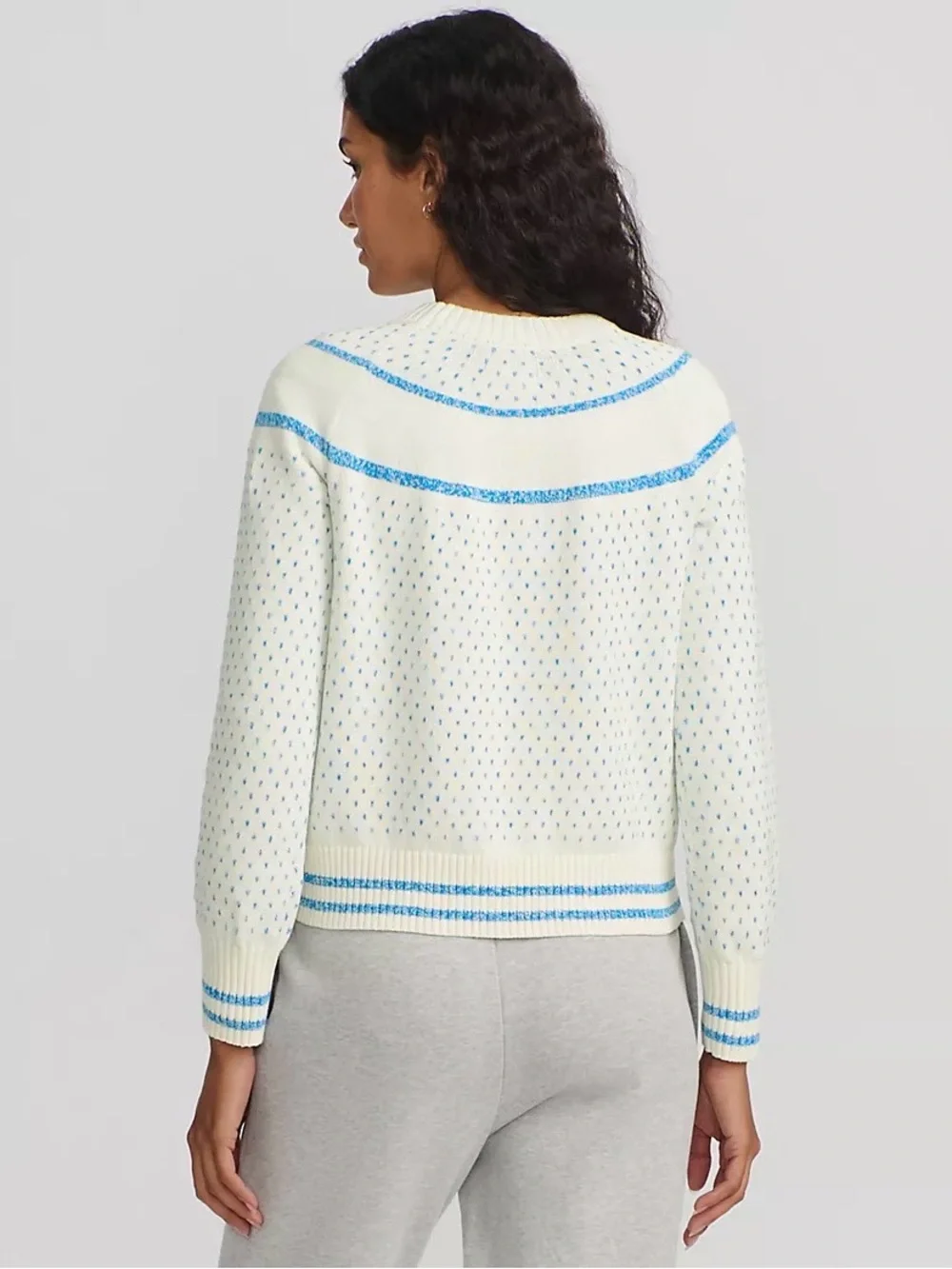 New NWT Lands' End White Sweater with Blue 'APRÈS' Detail The Drifter Pullover